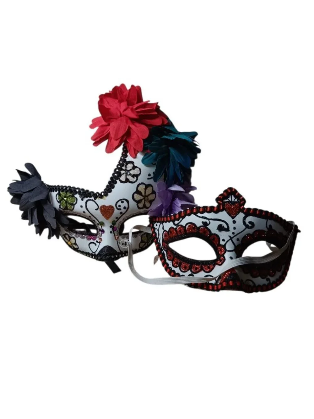 Mardi Gras Masks with Glitter and Flowers Masquerade Venetian Ball